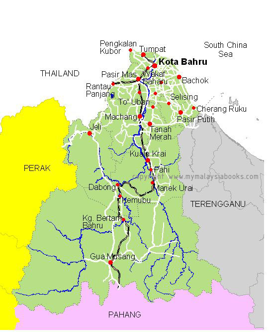 Road Map Of Kelantan Malaysia Maps Of The World